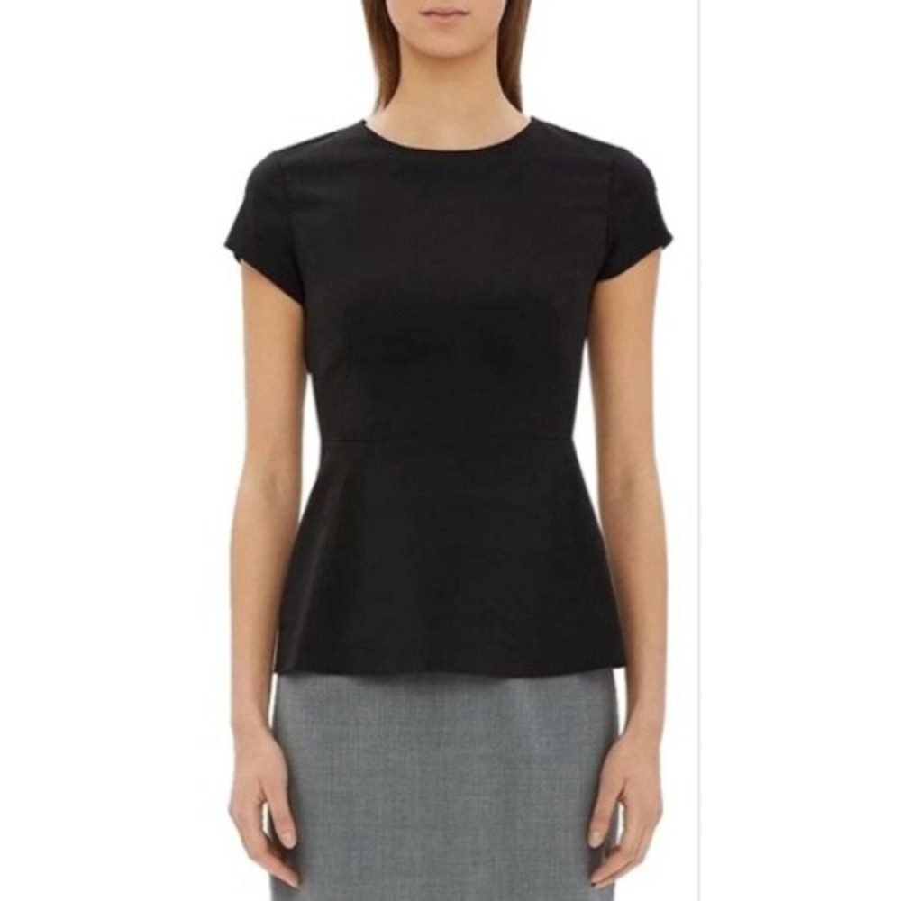 Theory Carrian H Peplum Top Womens M Black Cap Sleeve Blouse Office Work NWT